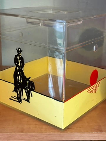 Vintage Acrylic Box with Cowboy & Sun Graphic Details