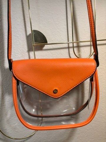 Orange Leather and Clear Plastic Handbag