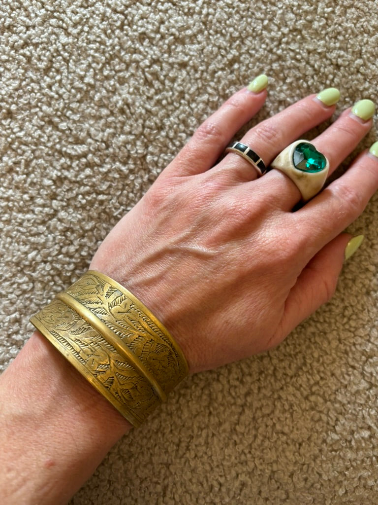 Etched Brass Bangle with Floral Detail
