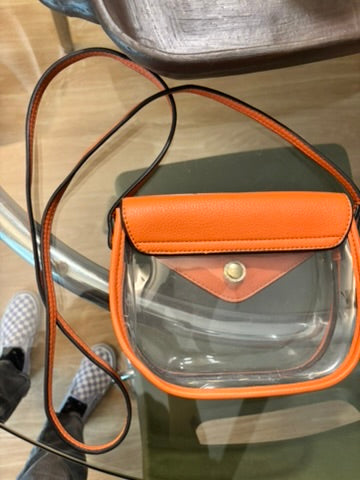 Orange Leather and Clear Plastic Handbag