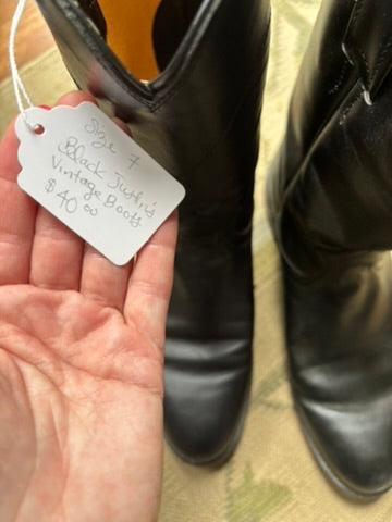 Vintage Black Leather Justin Boots