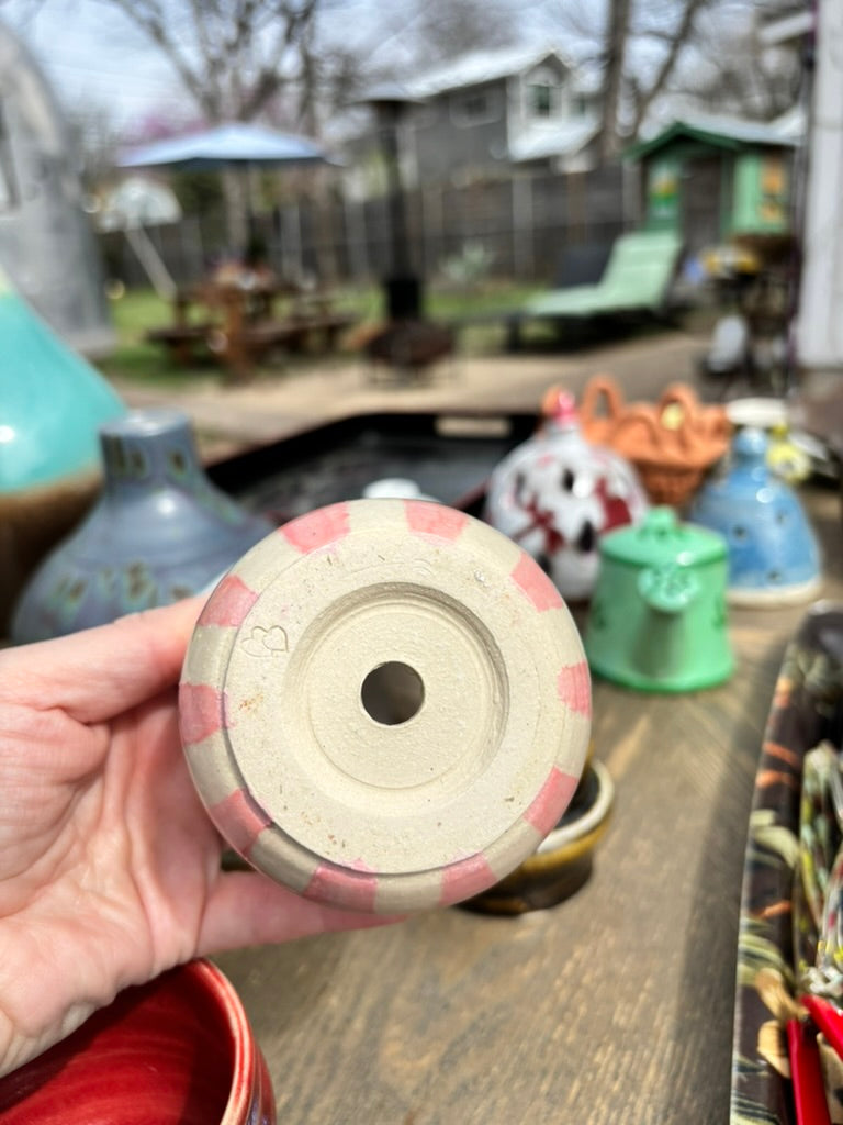 Striped Pink and White Studio Pottery Planter