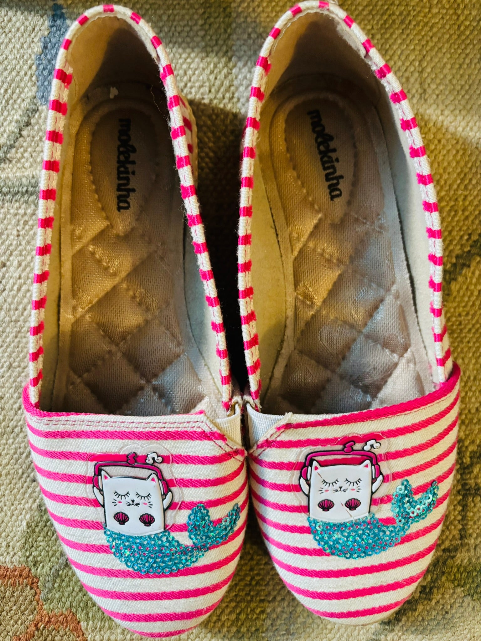 Molekhina Kid's Striped Flats with Cat Mermaid