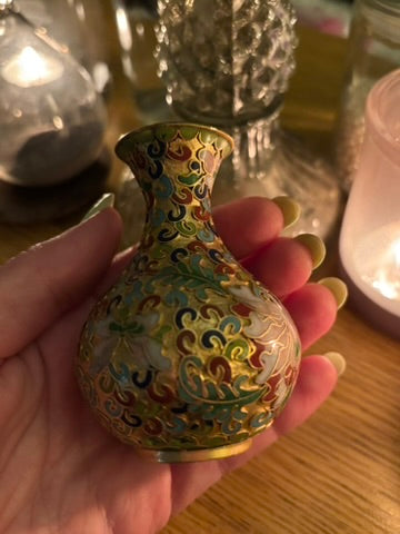 Charming Vintage Chinese Cloisonné Miniature Brass Vase