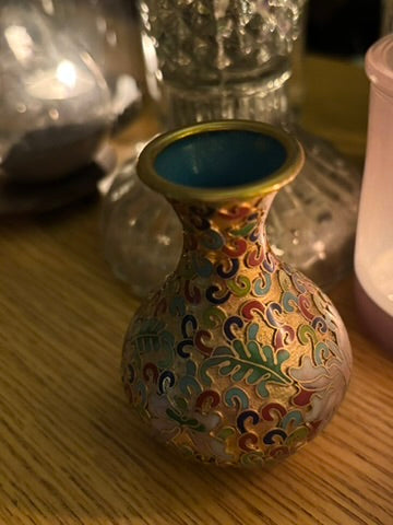 Charming Vintage Chinese Cloisonné Miniature Brass Vase