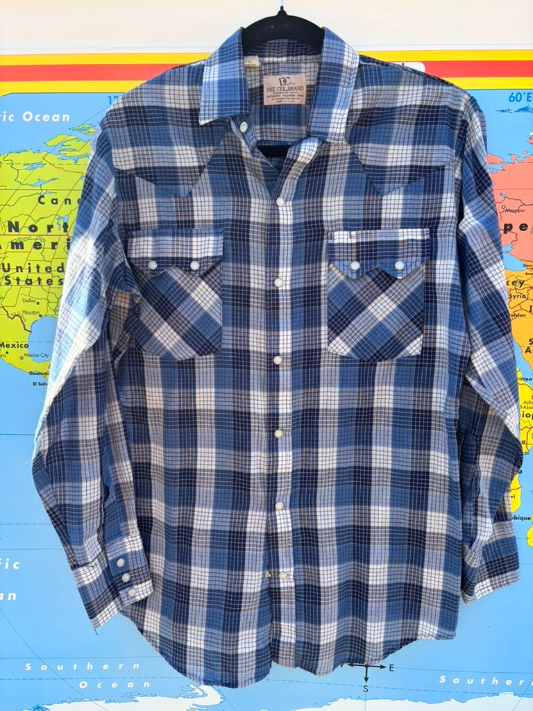 Blue plaid pearl snap, DeeCee Western Wear, size medium $43