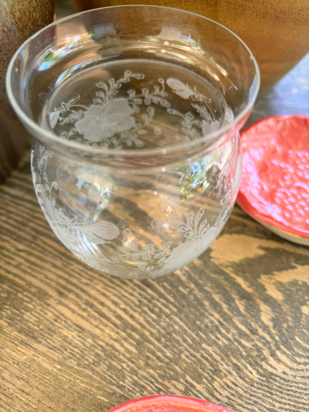 Delicate Vintage Crystal Vase w/ Etched Floral Pattern
