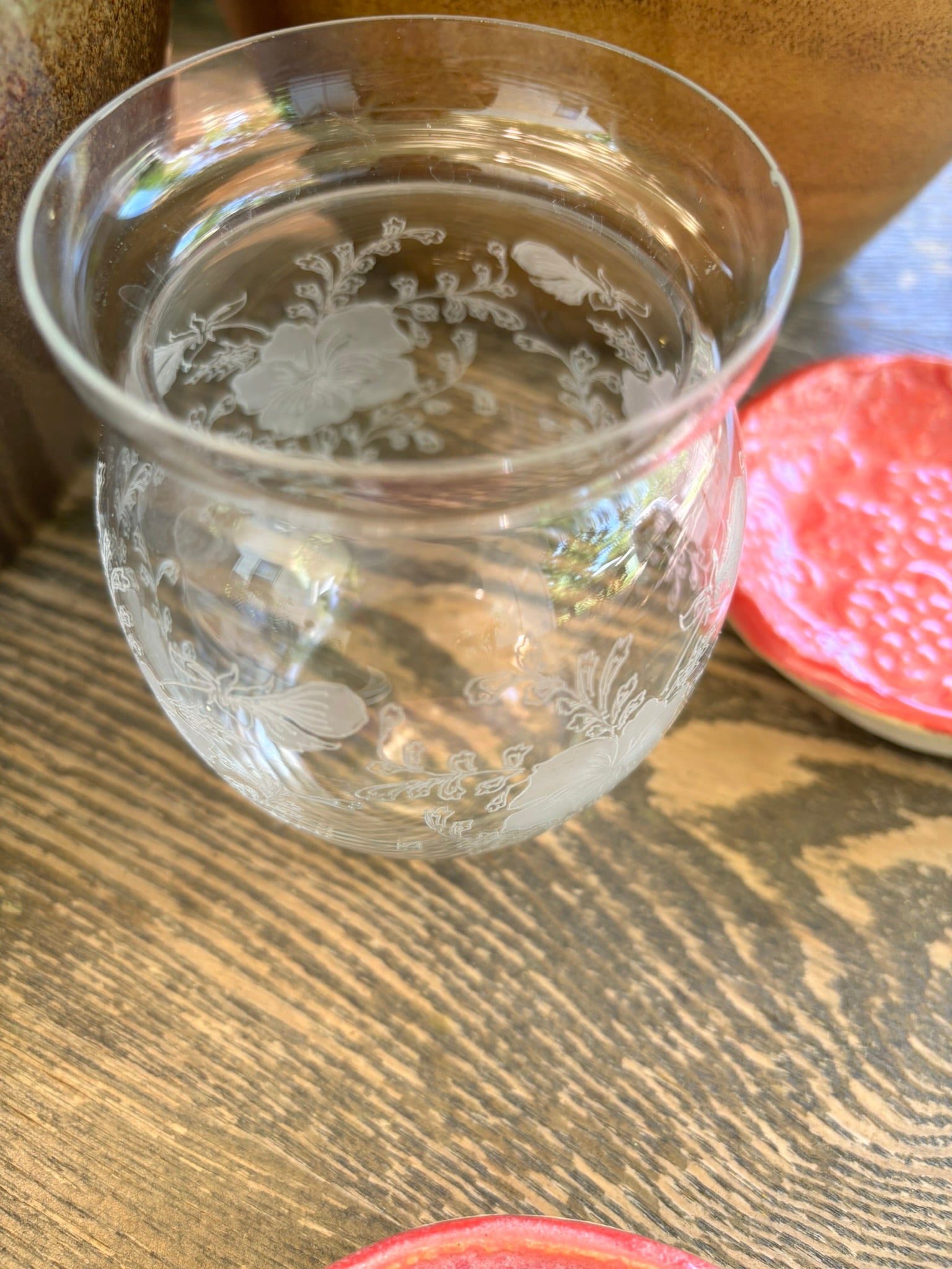 Delicate Vintage Crystal Vase w/ Etched Floral Pattern