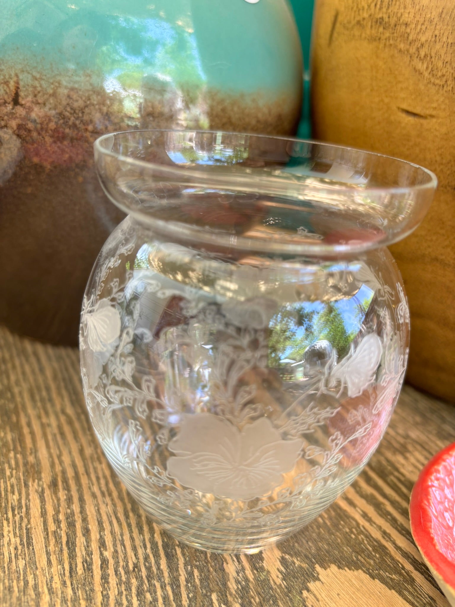 Delicate Vintage Crystal Vase w/ Etched Floral Pattern