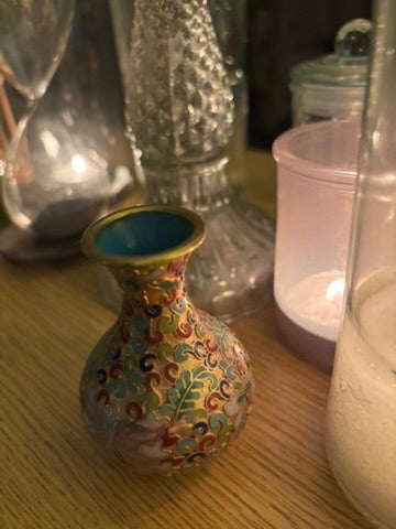 Charming Vintage Chinese Cloisonné Miniature Brass Vase
