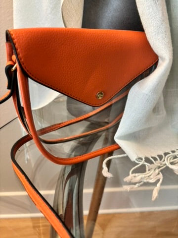 Orange Leather and Clear Plastic Handbag