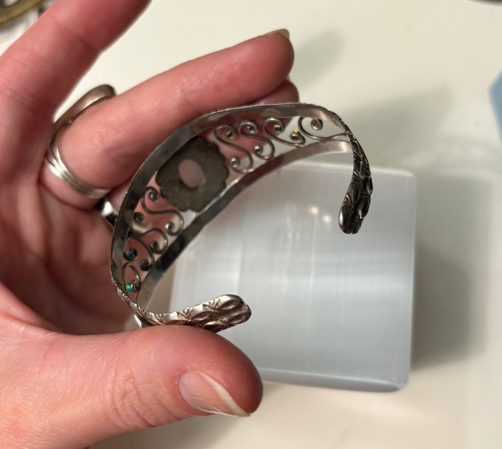 Moonstone and Faux Opal Cuff with Ornate Metalwork