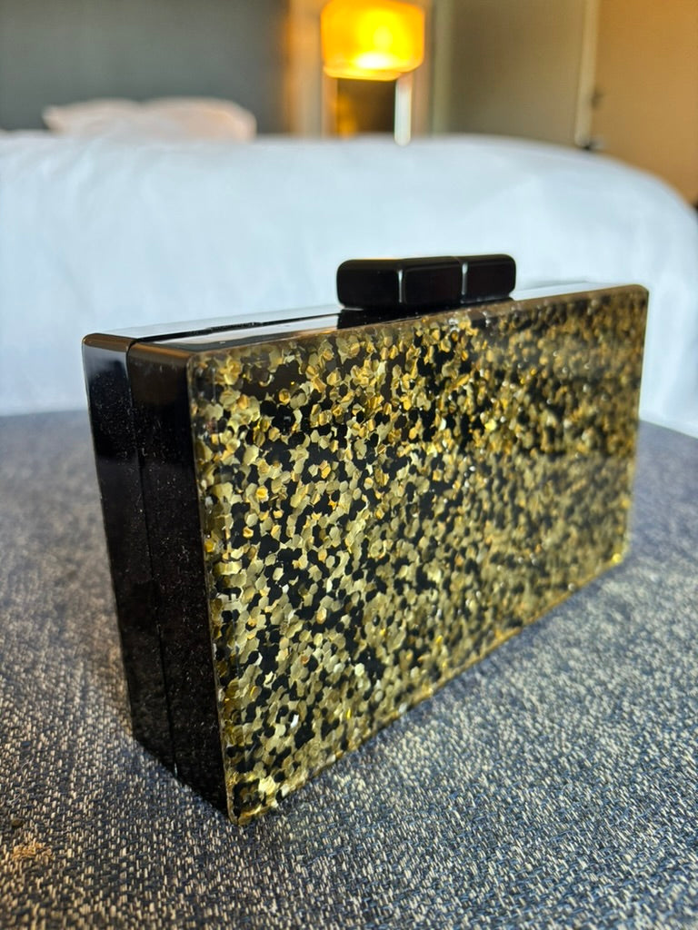 Snazzy Vintage Glitter-box Purse with Gold Chain