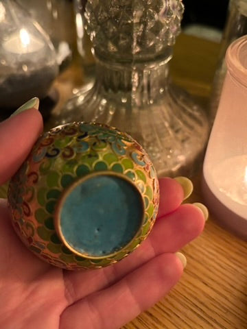 Charming Vintage Chinese Cloisonné Miniature Brass Vase