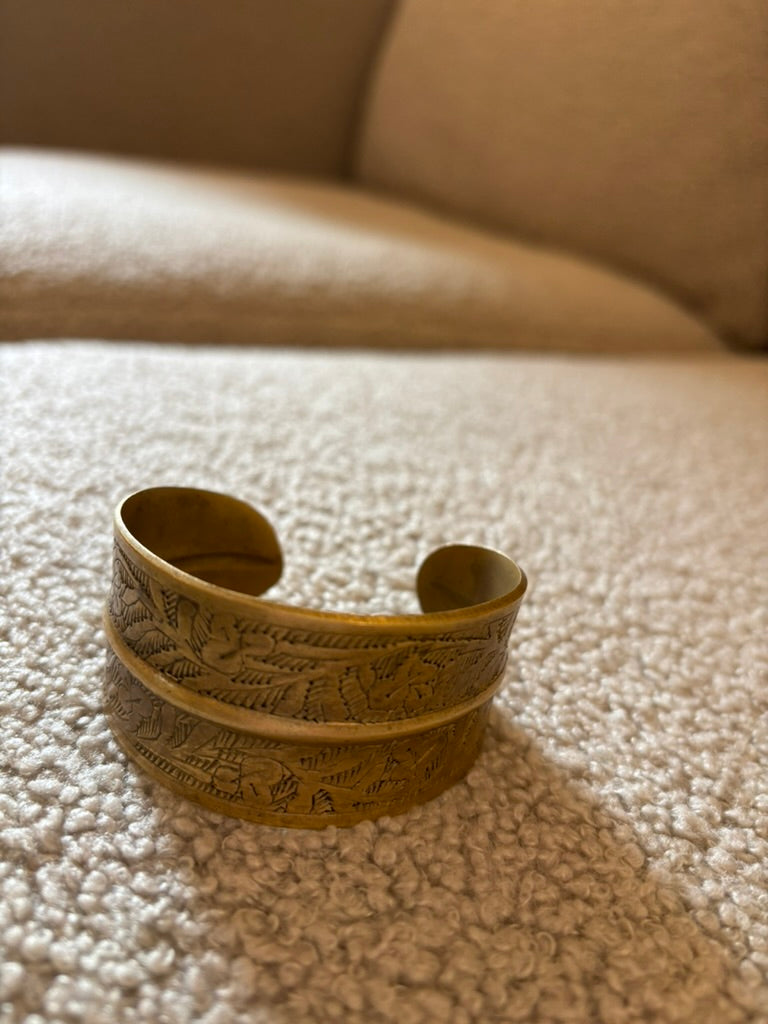 Etched Brass Bangle with Floral Detail
