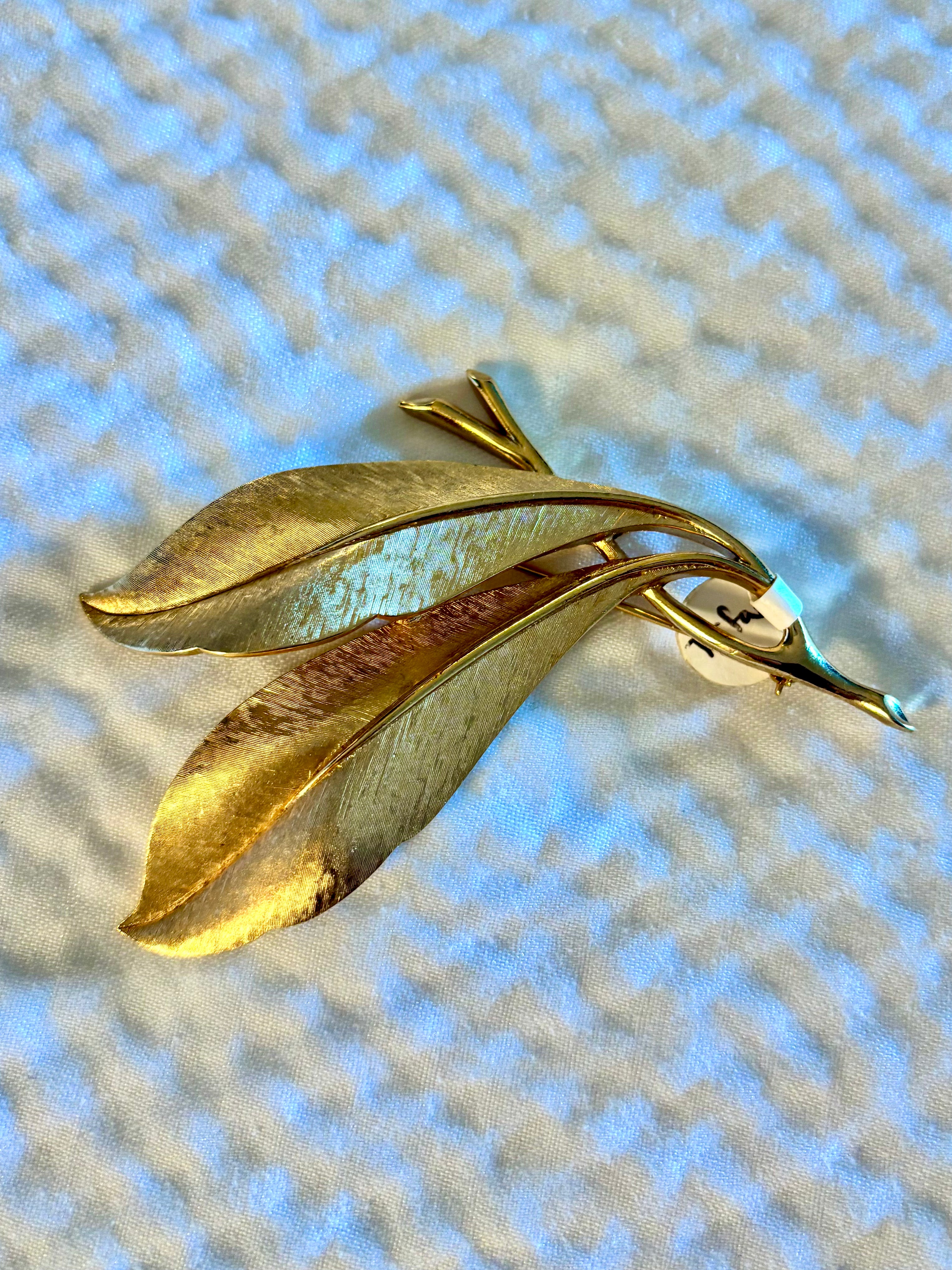 Gold Tone Vintage Trifari Leaf Brooch