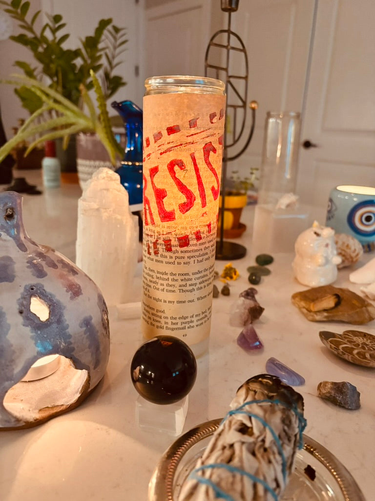 "Resist" Block Print Prayer Candle