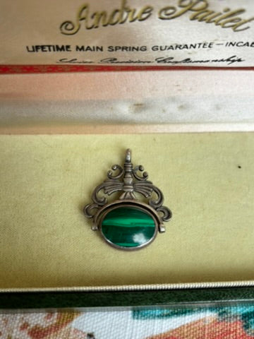 Malachite and Onyx, Double-sided Sterling Pendant