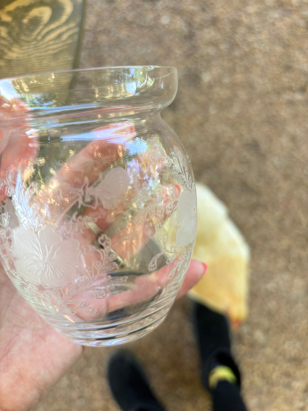 Delicate Vintage Crystal Vase w/ Etched Floral Pattern