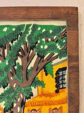 Vintage Italian Scene Crewel Embroidery Wall Art