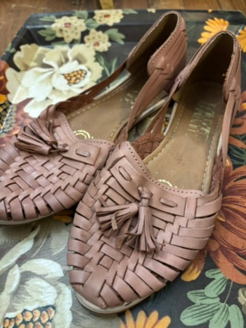 Beige Leather Huarache Sandels