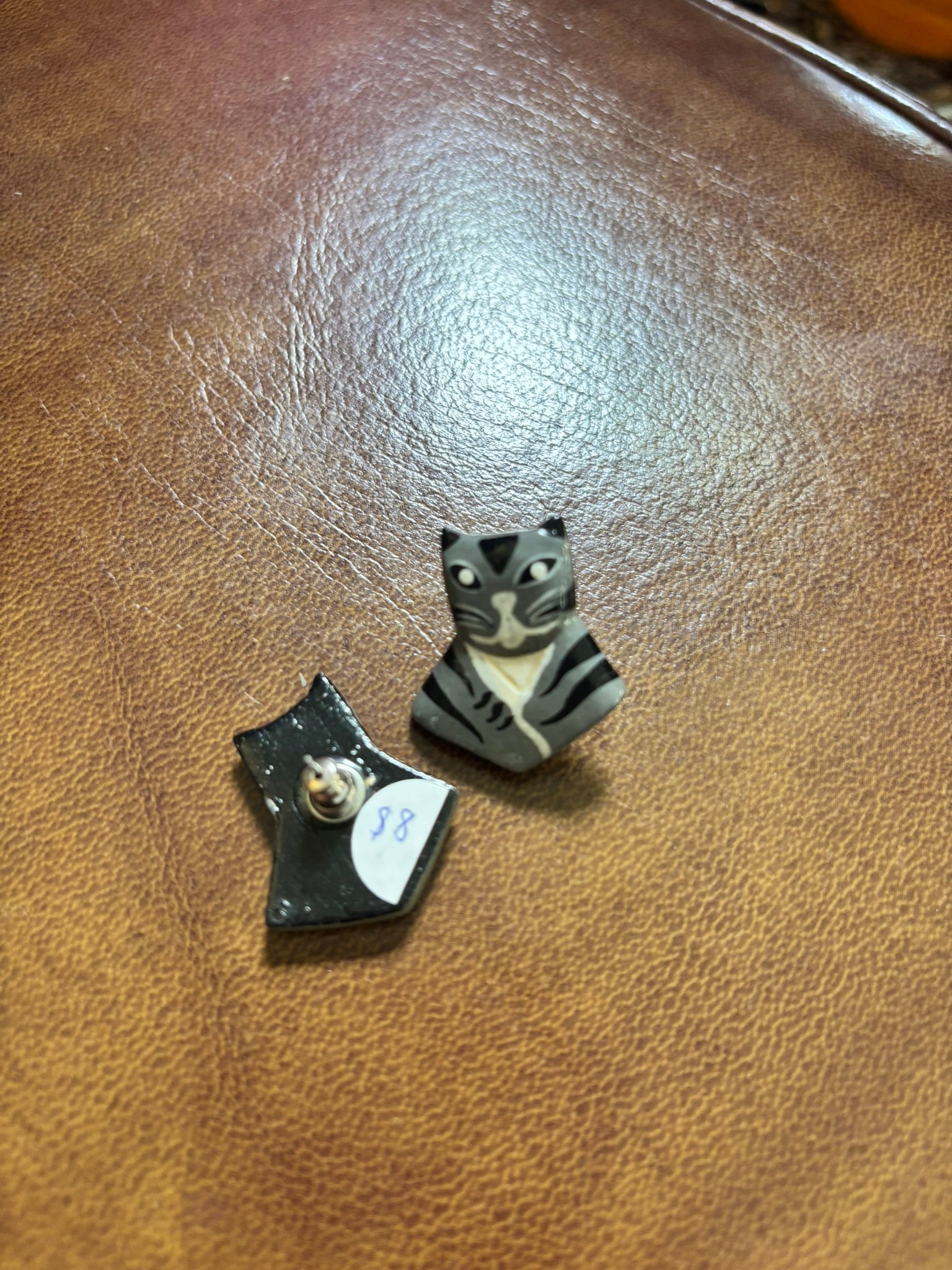 Painted Wooden Cat Earrings