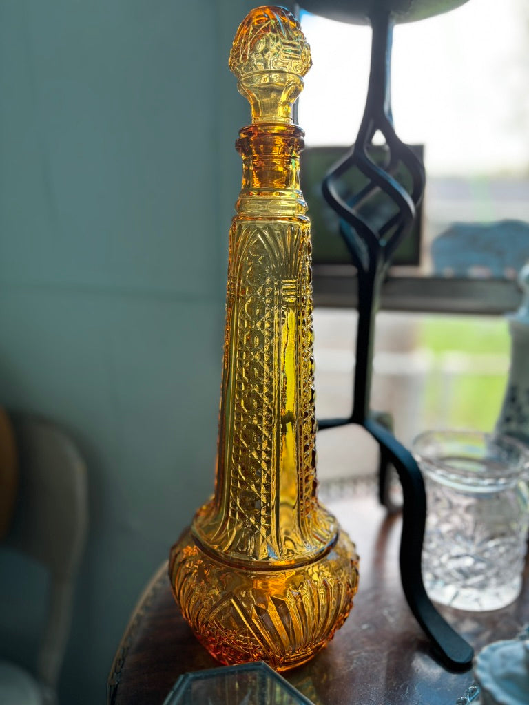 Vintage Rossini Empoli Amber Glass Genie Bottle Decanter