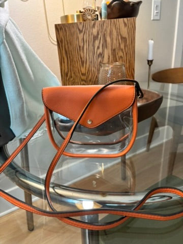 Orange Leather and Clear Plastic Handbag