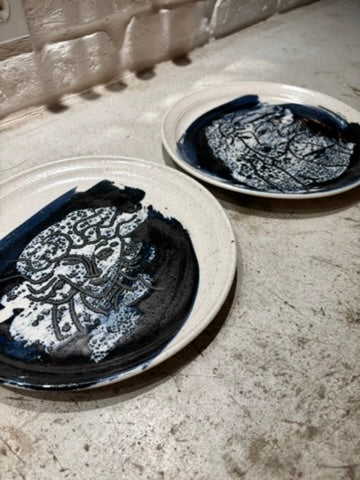 Vintage Studio Pottery Plate Set w/ Femme Designs