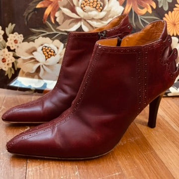 Giuseppe Zannoti Burgundy Leather Ankle Boots w/ Spiked Heels
