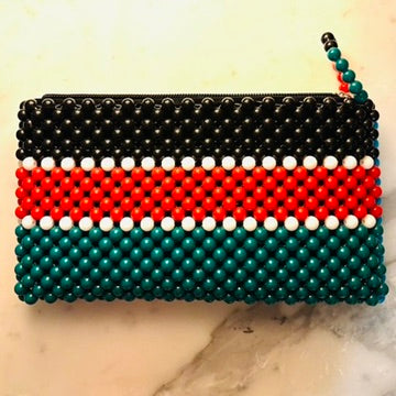 Hand-beaded South Sudanese Flag Clutch