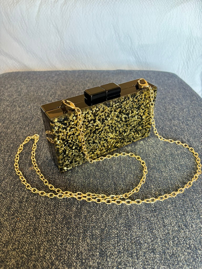 Snazzy Vintage Glitter-box Purse with Gold Chain