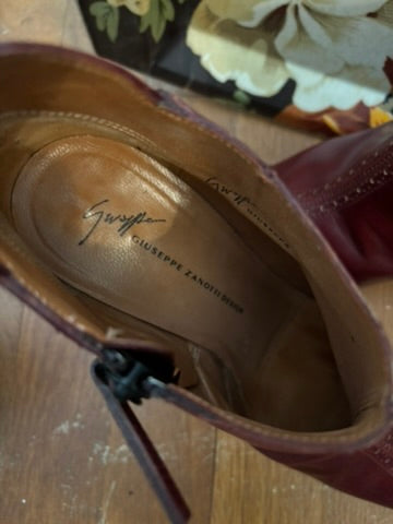 Giuseppe Zannoti Burgundy Leather Ankle Boots w/ Spiked Heels