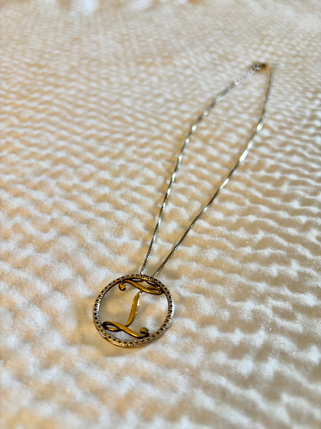 "L" Cursive Round Pendant w/ Vermeil Chain