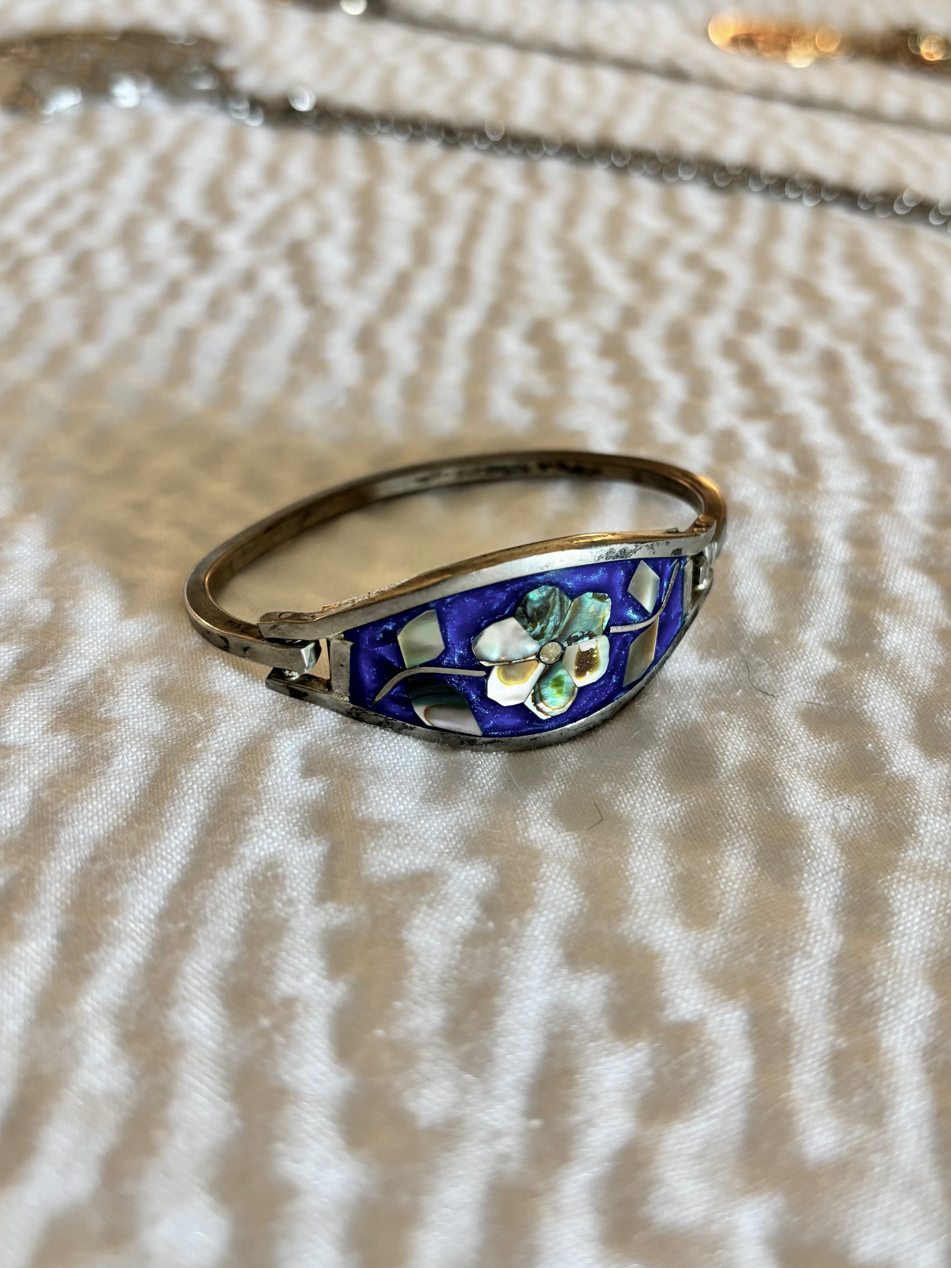 Vintage Alpaca Silver and Abalone Children's Cuff Bracelet