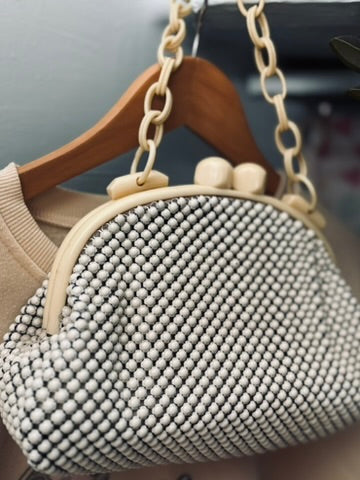 1930's Whiting & Davis Ivory and White Alumesh Handbag
