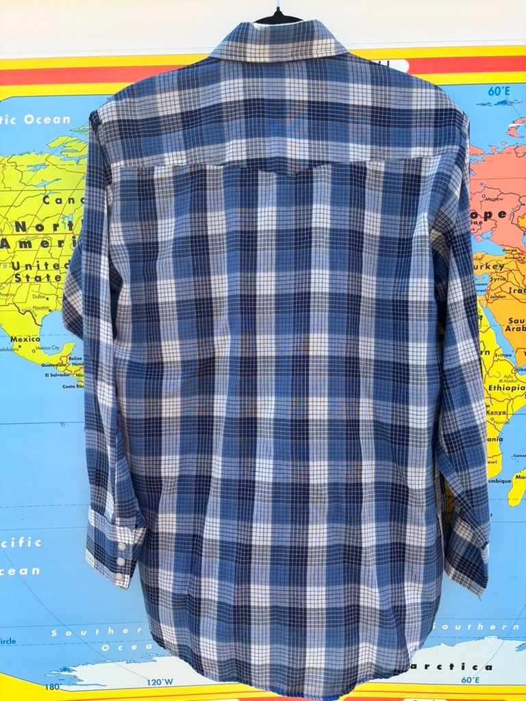Blue plaid pearl snap, DeeCee Western Wear, size medium $43