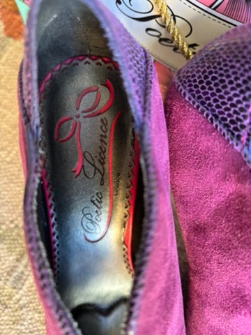 Gorgeous Burgundy Suede Heels w/ Leather Floral Embellishments