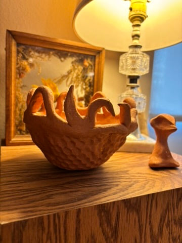 Handmade Clay Pottery Bird Bowl