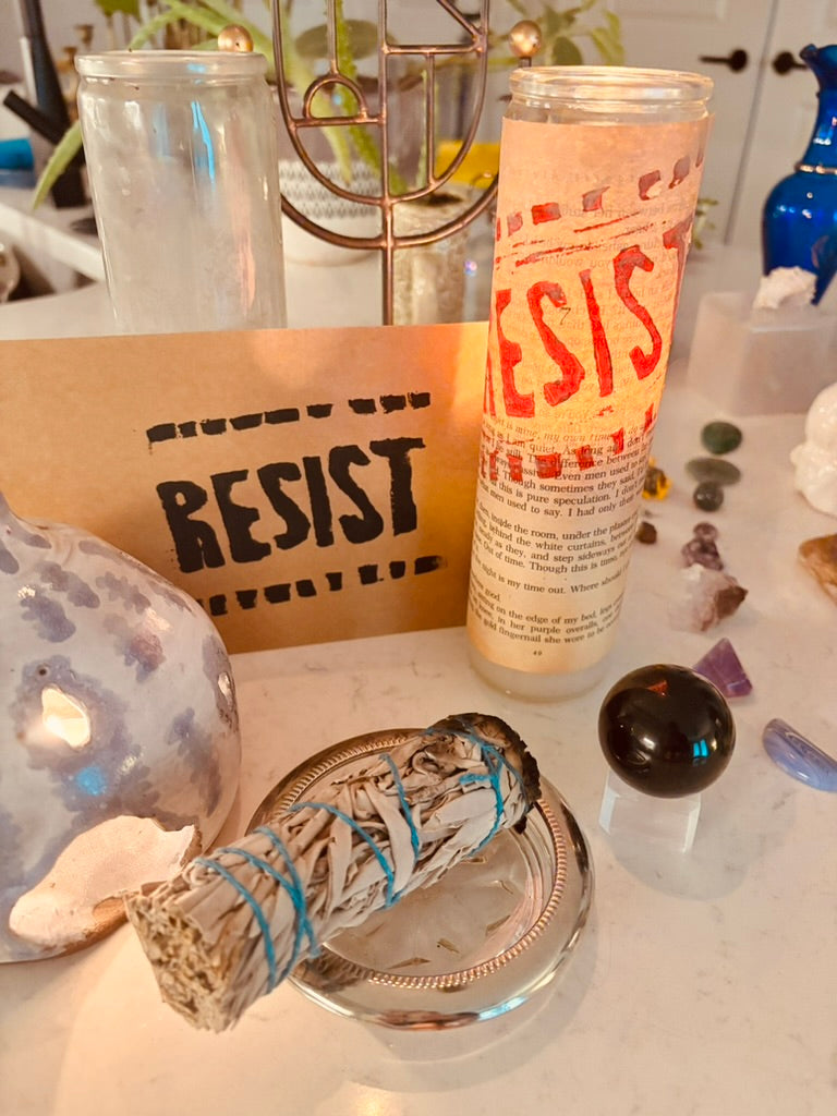 "Resist" Block Print Prayer Candle