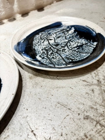 Vintage Studio Pottery Plate Set w/ Femme Designs