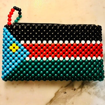 Hand-beaded South Sudanese Flag Clutch