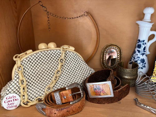 1930's Whiting & Davis Ivory and White Alumesh Handbag