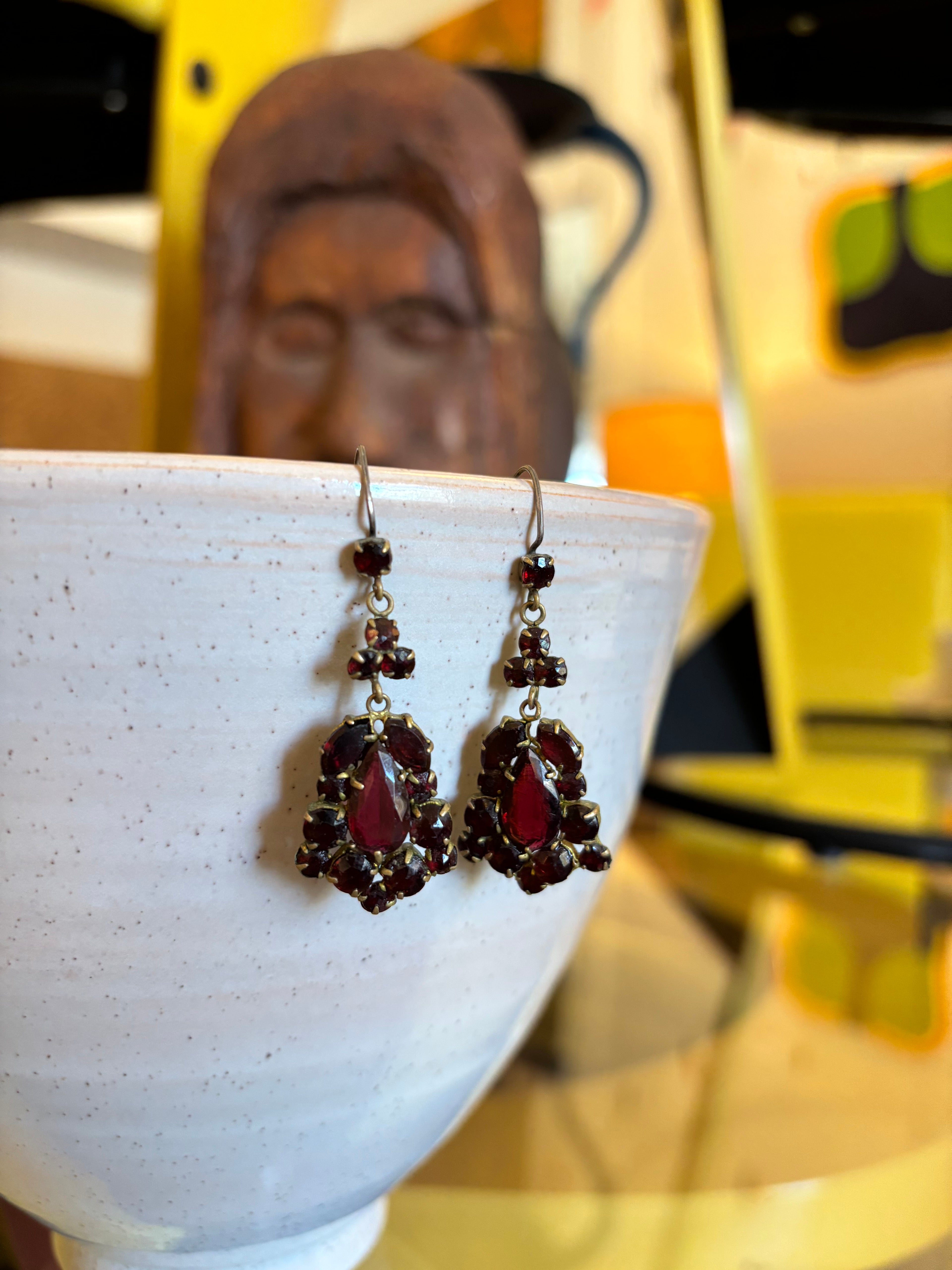 Antique Bohemian Garnet Drop Earrings