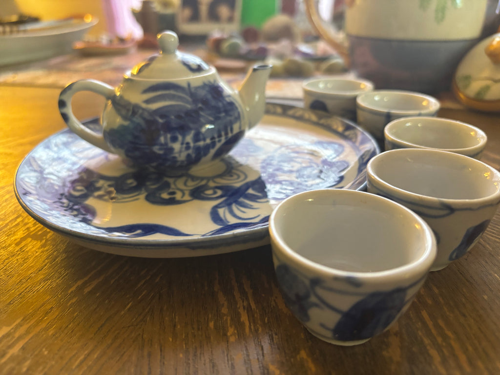 Miniature Vintage Japanese Porcelain Tea Set - Blue and White Porcelain