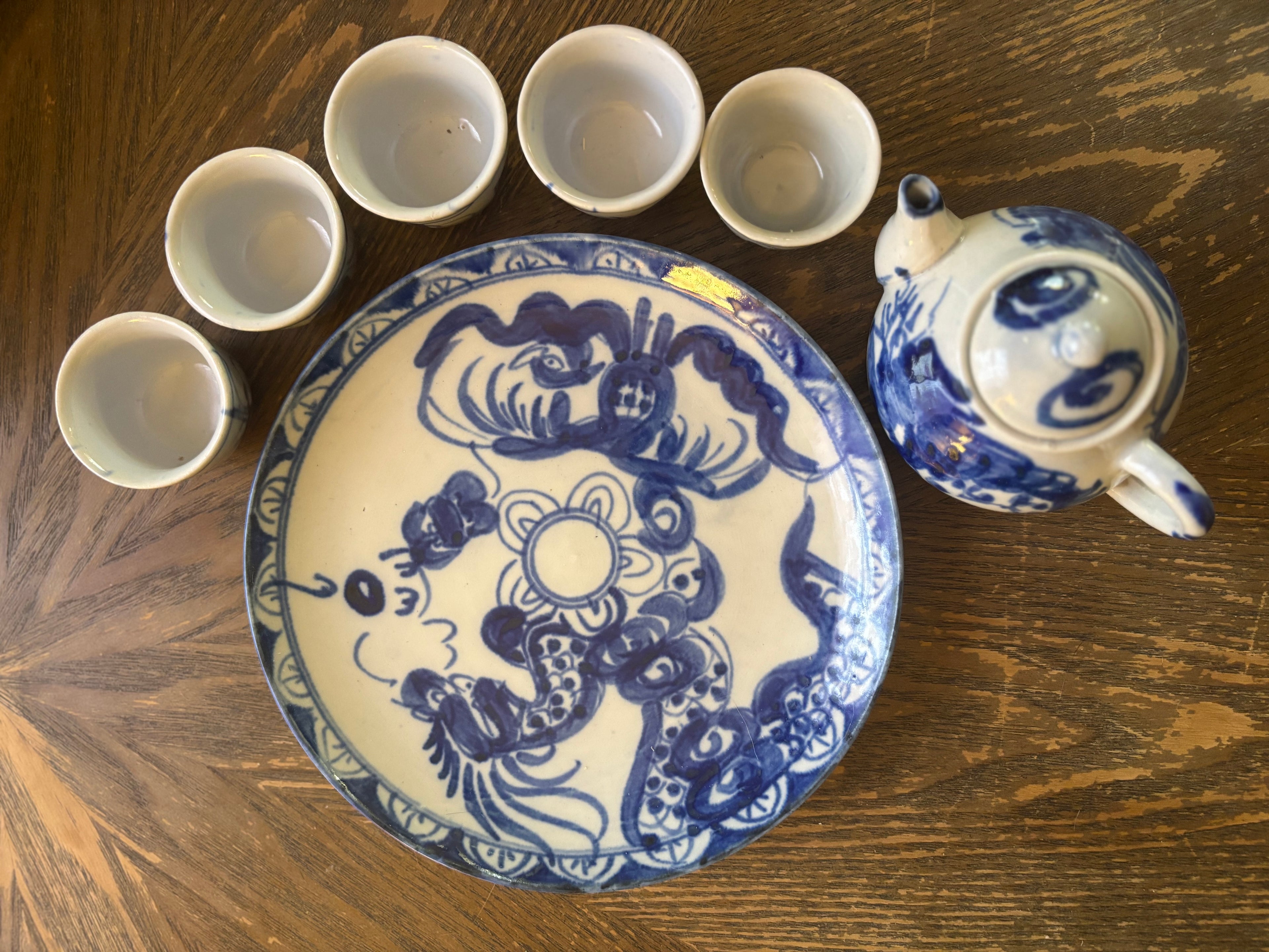 Miniature Vintage Japanese Porcelain Tea Set - Blue and White Porcelain