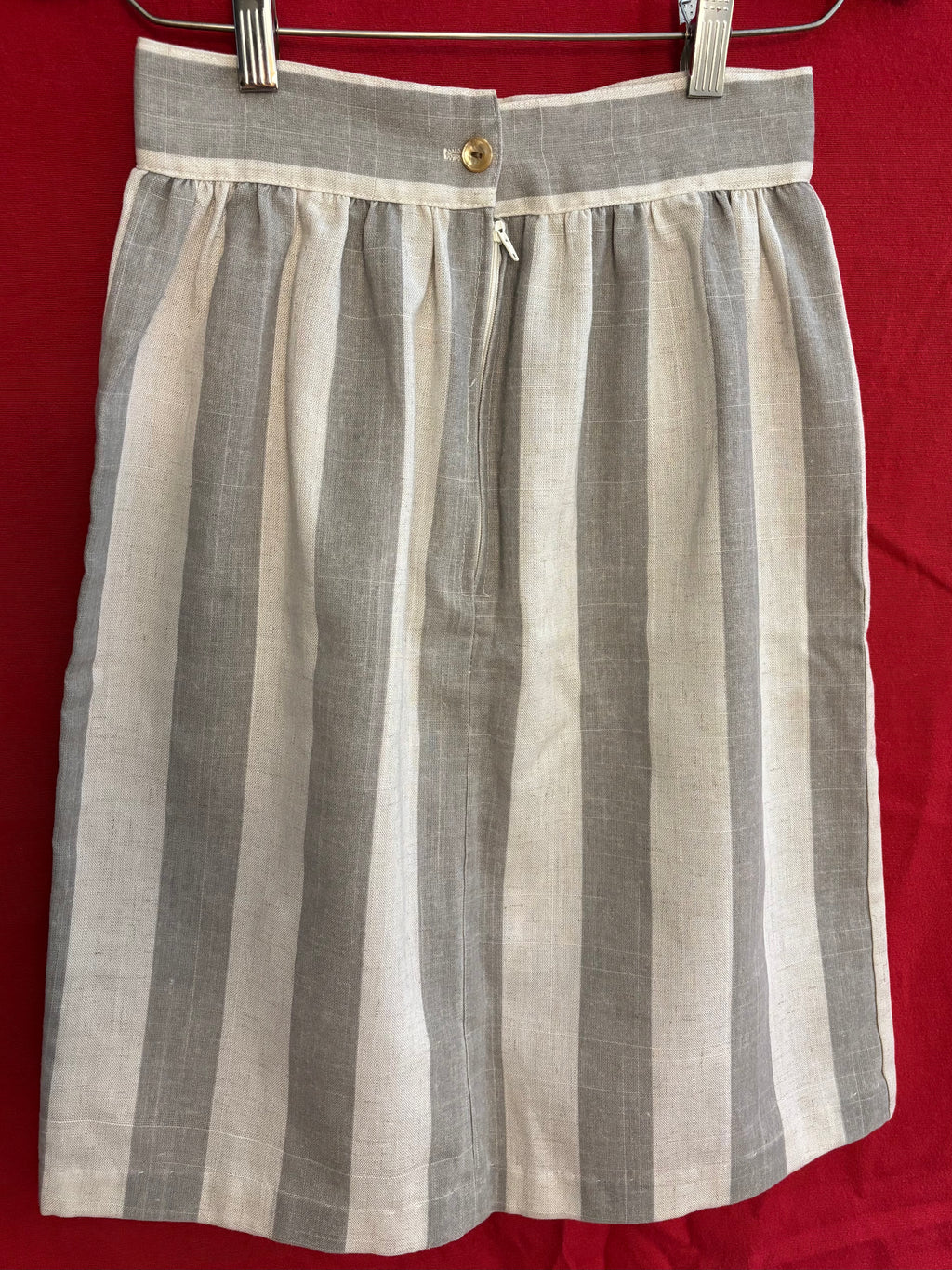 Vintage High-waist Pale Pink and Grey Striped Pencil Skirt