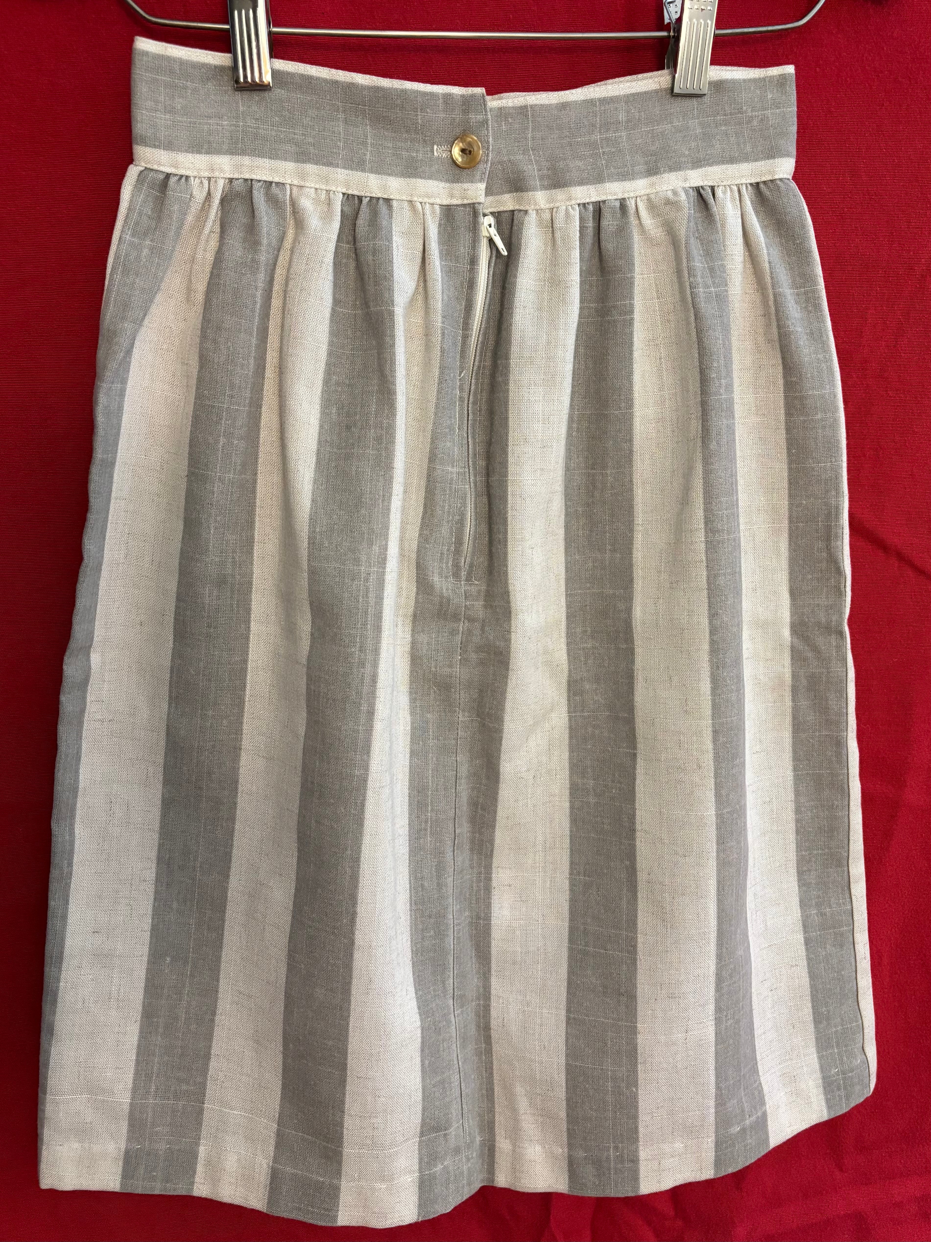 Vintage High-waist Pale Pink and Grey Striped Pencil Skirt