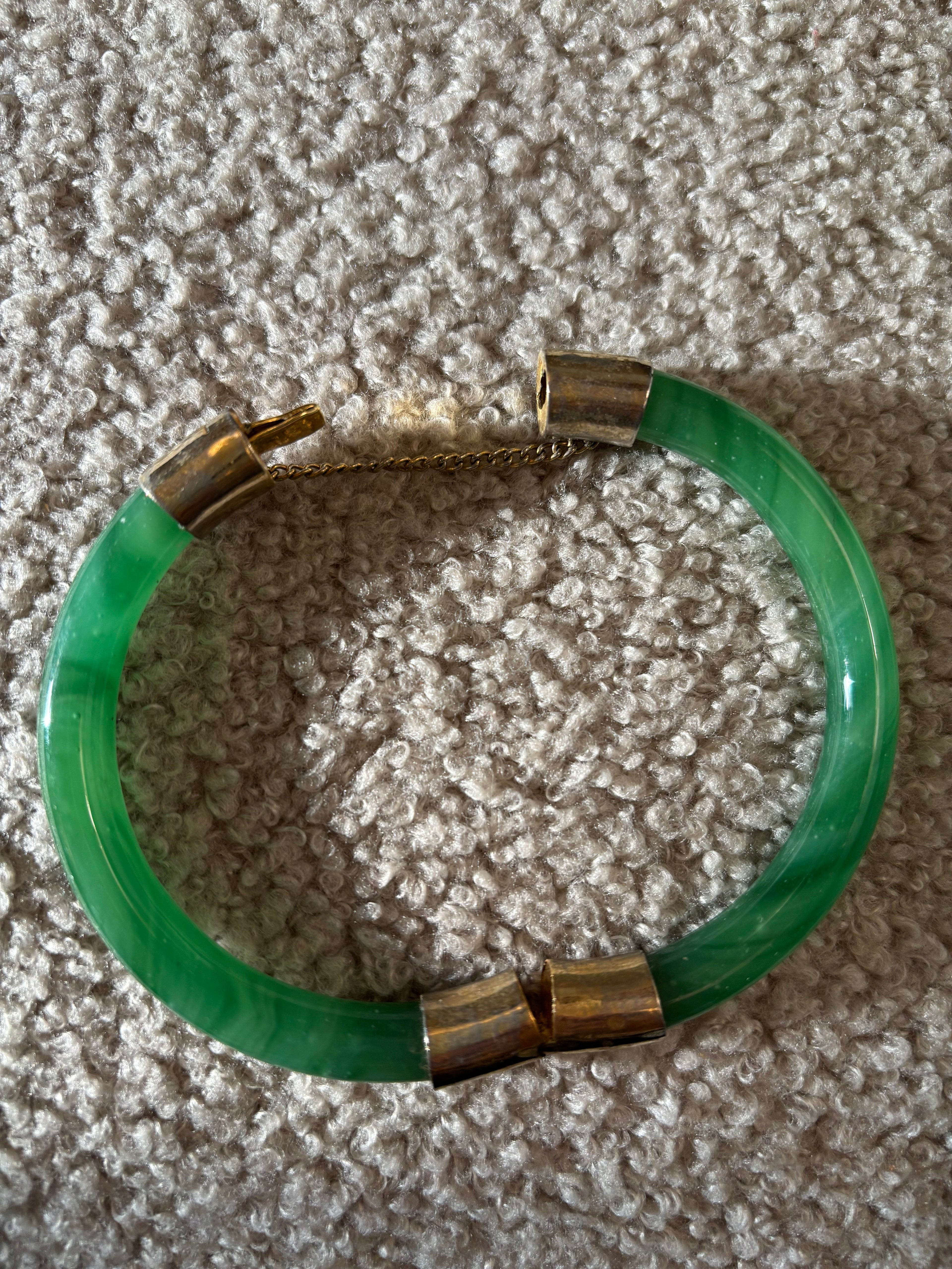 Vintage Jade and Gold-toned Bangle