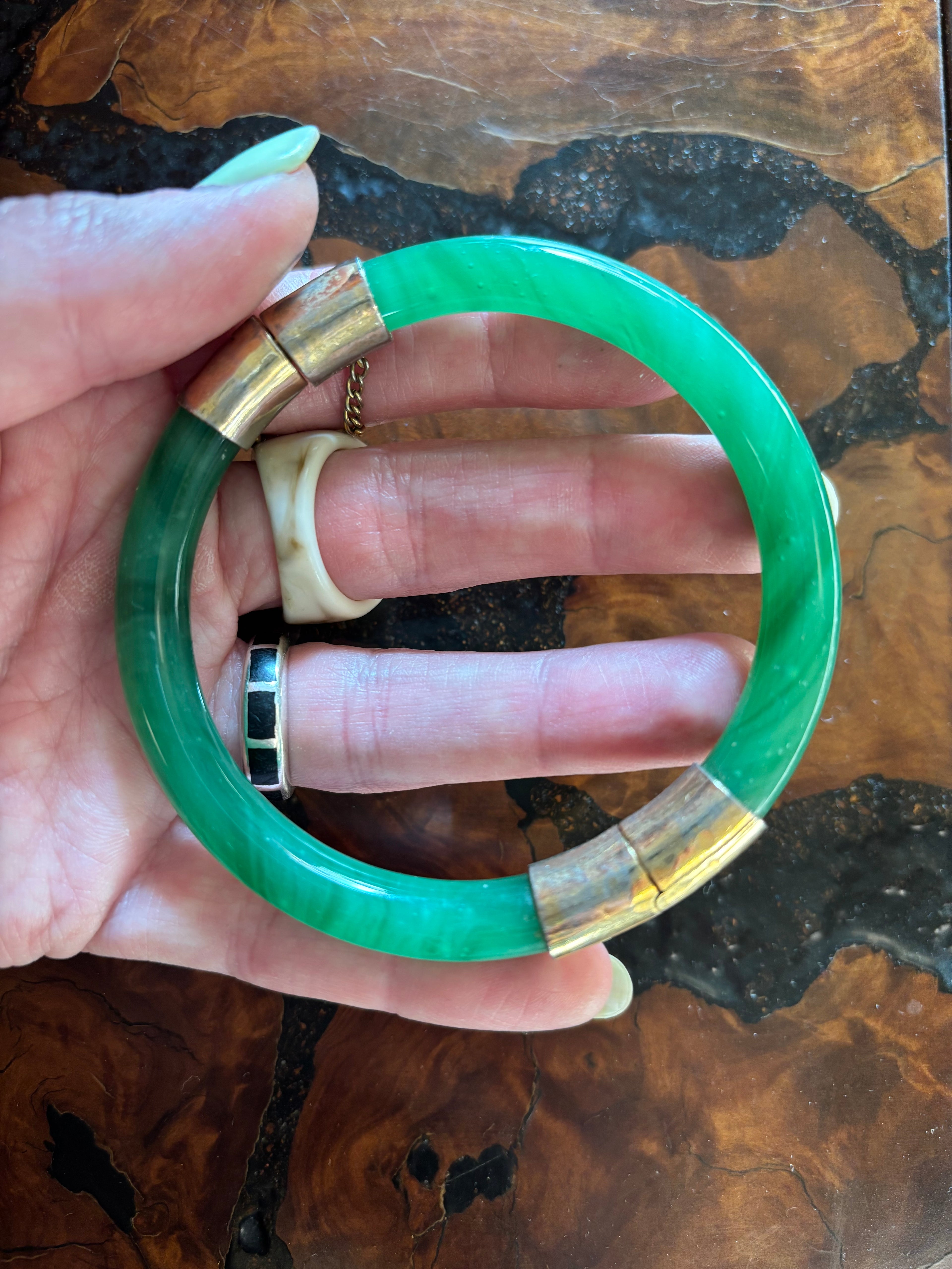 Vintage Jade and Gold-toned Bangle